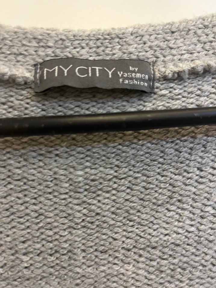 Gri Triko Midi Hırka Denim Detaylı - Görsel 4