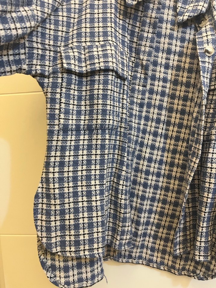 Düğmeli Mavi Gri Keten Kadın Gömlek - Görsel 2