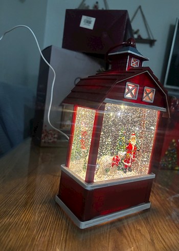 Kırmızı Ev Şeklinde usb ışıklı Dekoratif kar küresi- yılbaşı - Görsel 7