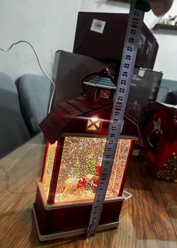 Kırmızı Ev Şeklinde usb ışıklı Dekoratif kar küresi- yılbaşı - Görsel 4