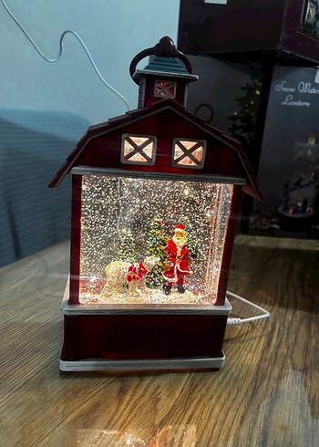 Kırmızı Ev Şeklinde usb ışıklı Dekoratif kar küresi- yılbaşı - Görsel 2