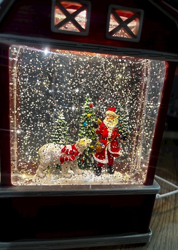 Kırmızı Ev Şeklinde usb ışıklı Dekoratif kar küresi- yılbaşı - Görsel 3