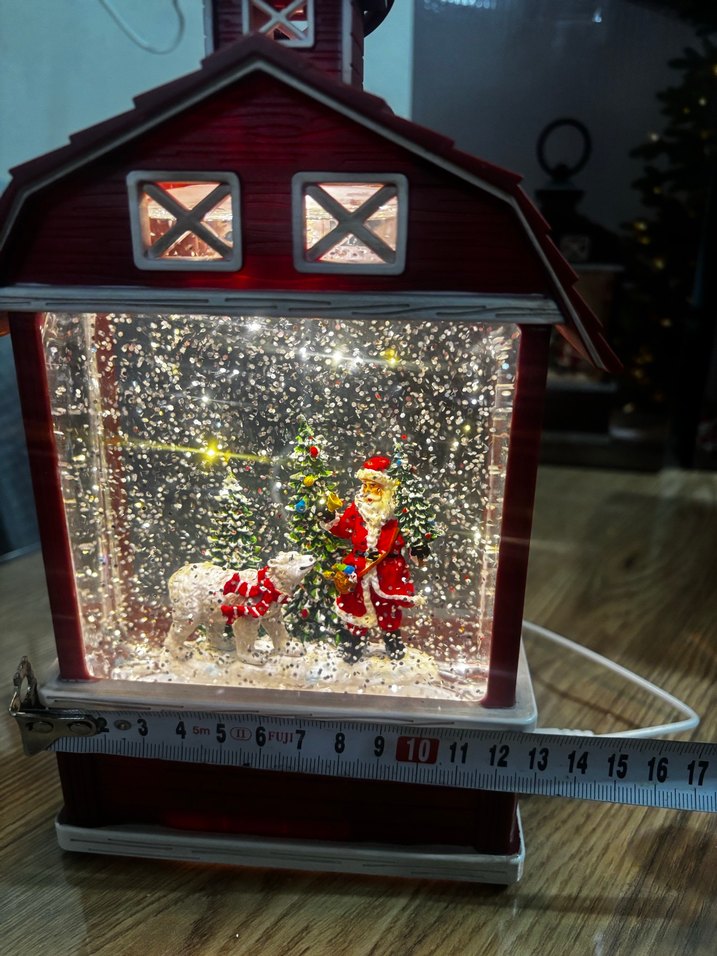 Kırmızı Ev Şeklinde  usb ışıklı Dekoratif kar küresi- yılbaşı - Görsel 5