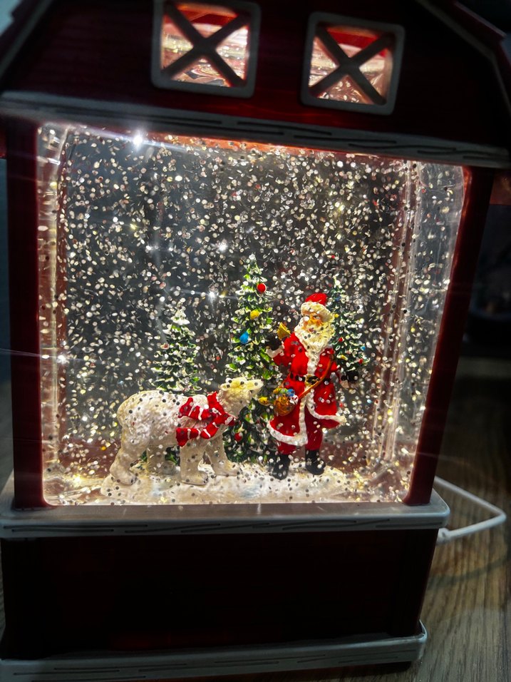 Kırmızı Ev Şeklinde  usb ışıklı Dekoratif kar küresi- yılbaşı - Görsel 3