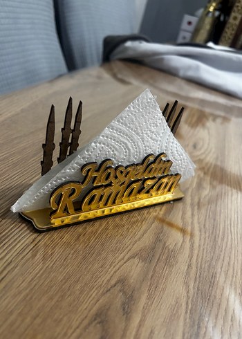 Altın Renkli pleksi aynalı Hoşgeldin Ramazan peçetelik - Görsel 5