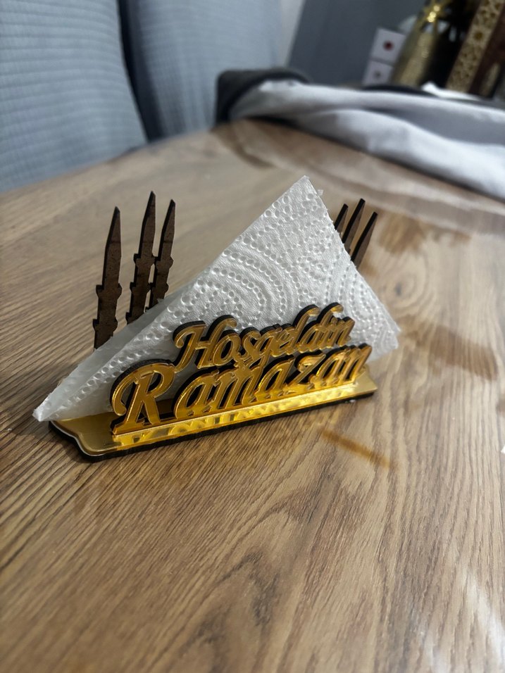 Altın Renkli pleksi aynalı Hoşgeldin Ramazan peçetelik - Görsel 5