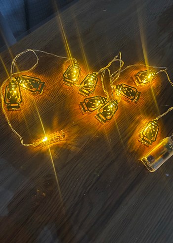 Pilli ramazan led ışık Altın Renkli Fener Şeklinde Işık Zinciri - Görsel 6