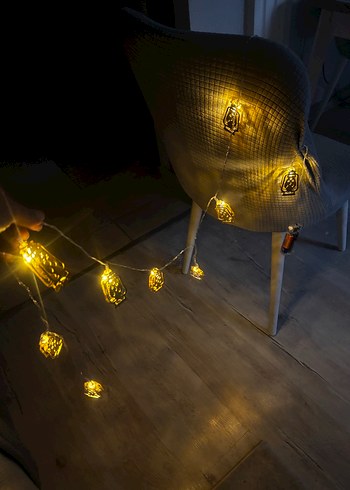 Pilli ramazan led ışık Altın Renkli Fener Şeklinde Işık Zinciri - Görsel 2