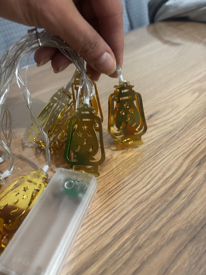Pilli ramazan led ışık Altın Renkli Fener Şeklinde Işık Zinciri - Görsel 3