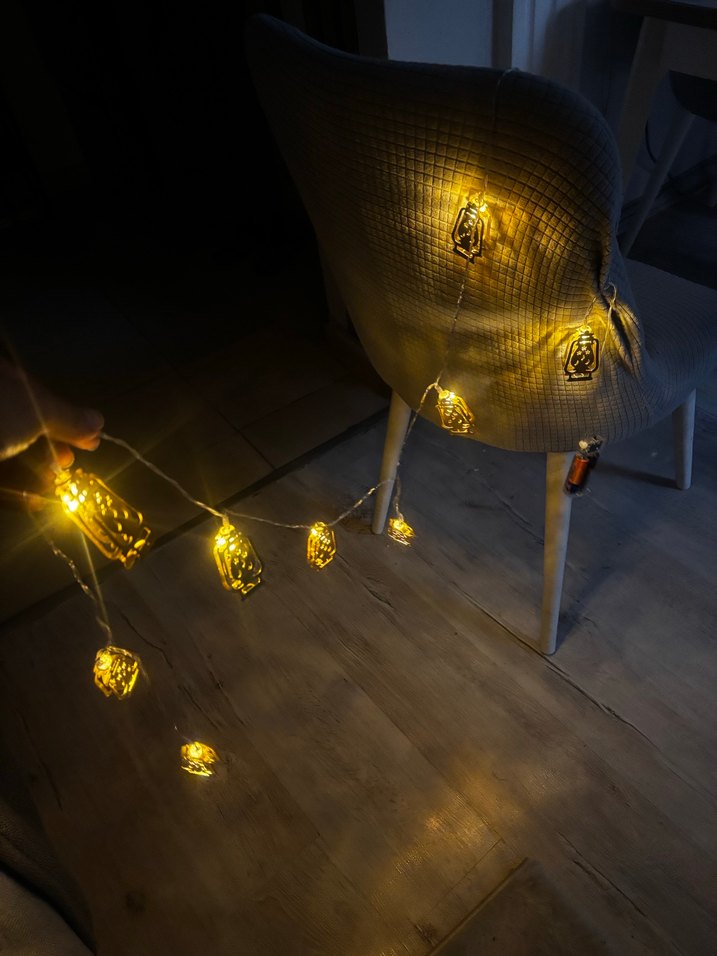 Pilli ramazan led ışık Altın Renkli Fener Şeklinde Işık Zinciri - Görsel 2