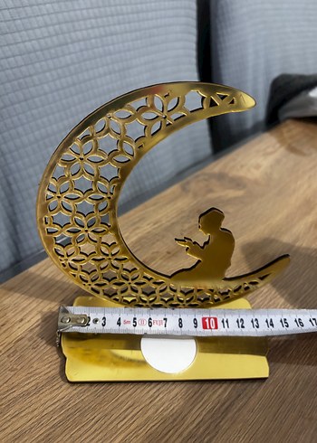 Pleksi ramazan süsü mumluk, Altın Renkli Ay ve Dua Eden dekorati - Görsel 4