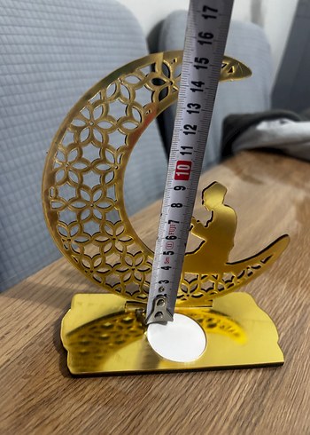 Pleksi ramazan süsü mumluk, Altın Renkli Ay ve Dua Eden dekorati - Görsel 3