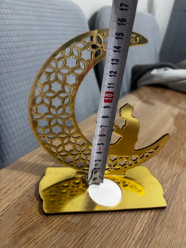 Pleksi ramazan süsü mumluk, Altın Renkli Ay ve Dua Eden dekorati - Görsel 3