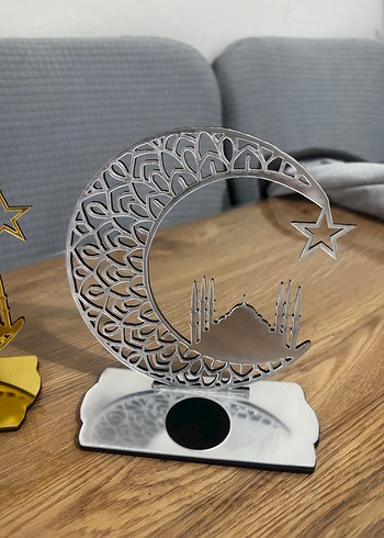 Pleksi ramazan süsü, Altın Renkli Ay ve Yıldız Mumluk - Görsel 2