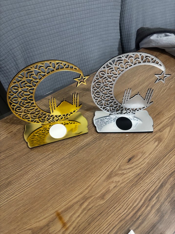 Pleksi ramazan süsü, Altın Renkli Ay ve Yıldız Mumluk - Görsel 4