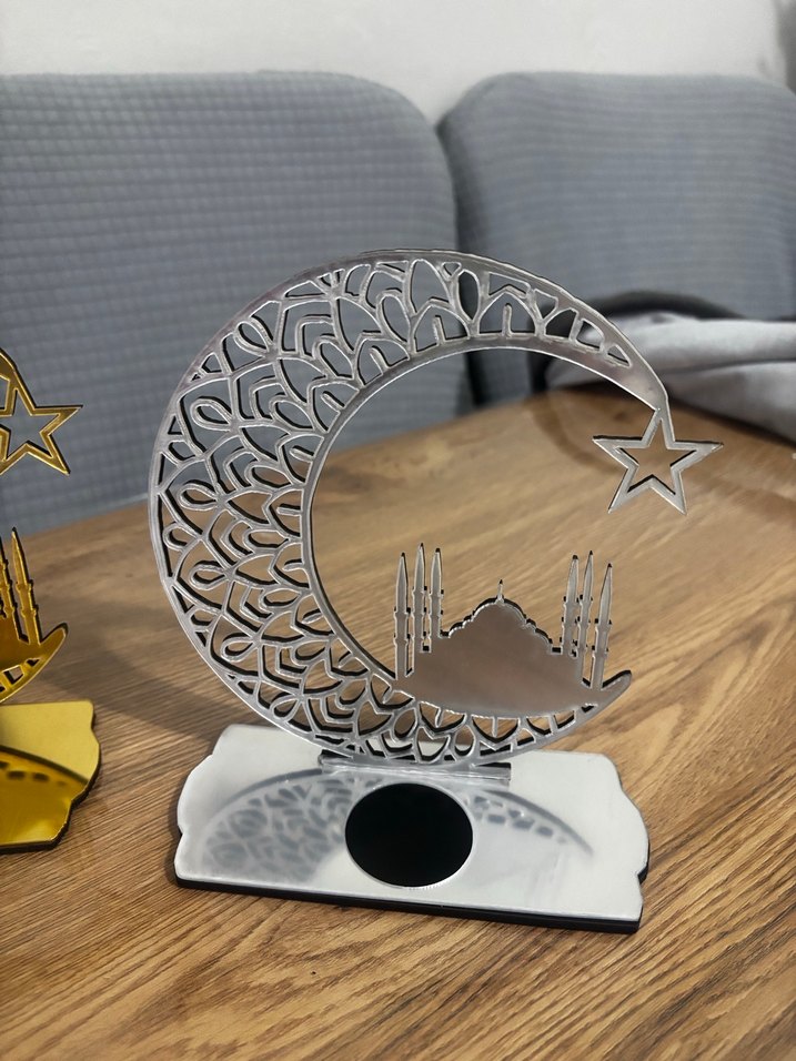 Pleksi ramazan süsü, Altın Renkli Ay ve Yıldız Mumluk - Görsel 2