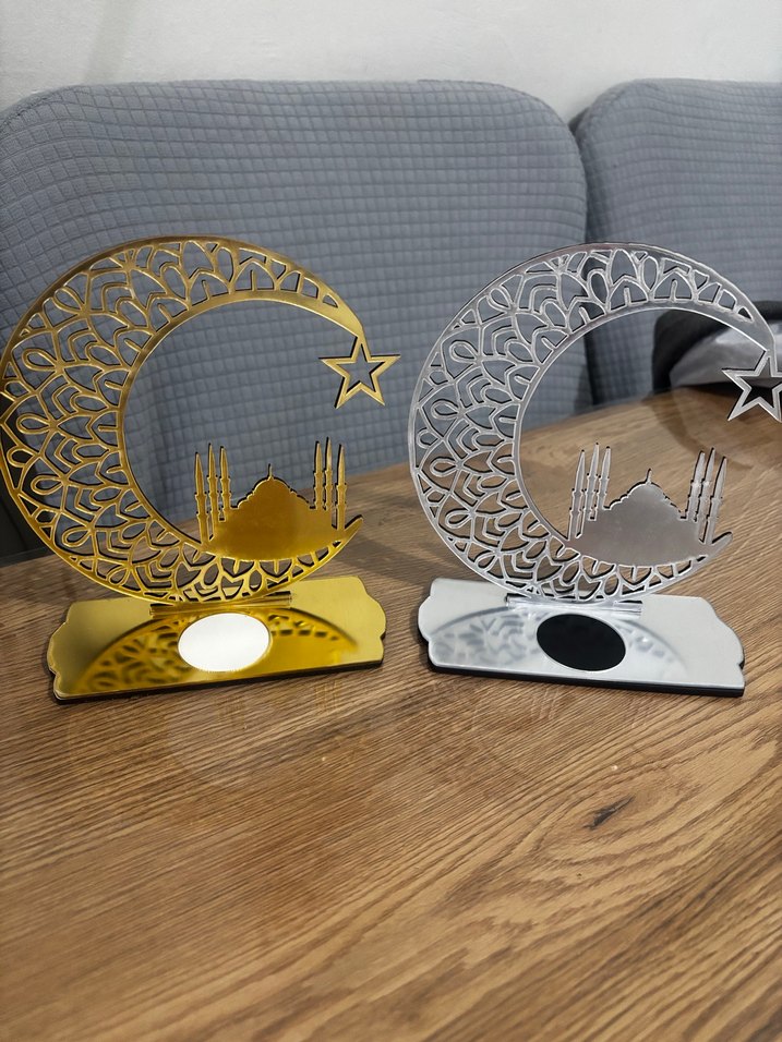 Pleksi ramazan süsü, Altın Renkli Ay ve Yıldız Mumluk - Görsel 3