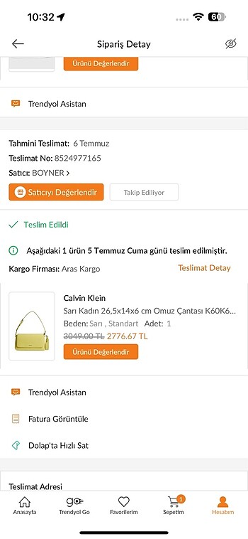 Beden sarı Renk Calvin Klein omuz çantası