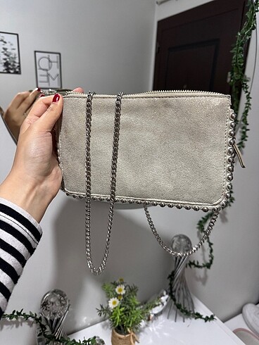 Zara gri zımbalı çanta