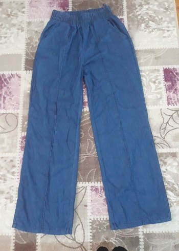 Kadın Mavi Bol Kesim Uzun Denim Pantolon