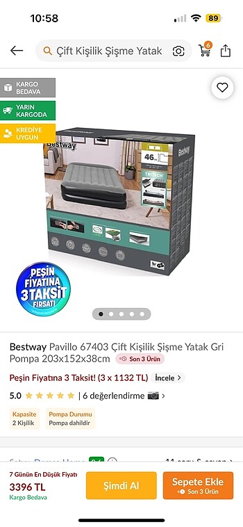 Şişme yatak çift kişilik