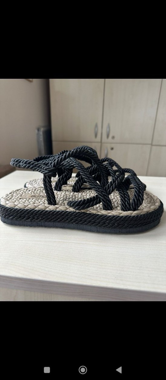 Siyah Bohem Dolgu Topuklu Kadın Sandalet - Görsel 2