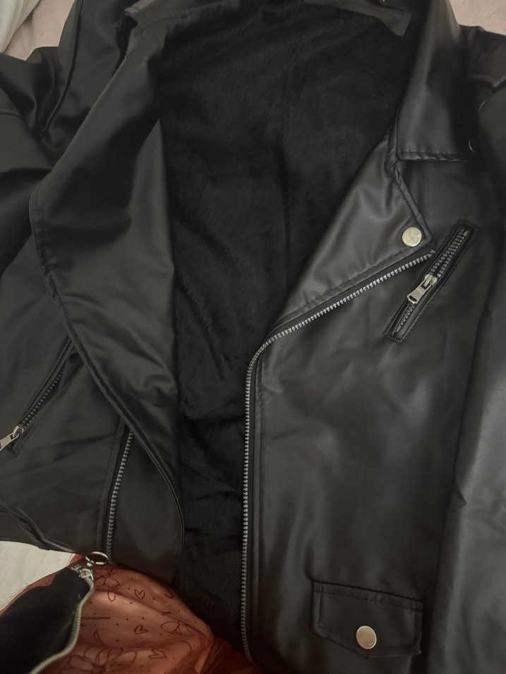 Kadın Siyah Deri Biker Ceket - Görsel 3