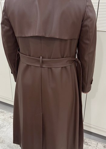 Kahverengi Deri Kadın Uzun Trençkot - Görsel 2