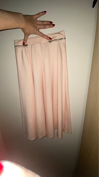 Zara Midi boy pembe etek fermuar detaylı