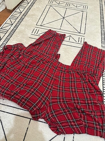m Beden bordo Renk Ekoseli pijama takımı