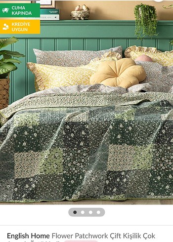 Yeşil Pastel Çiçek Desenli Yatak Örtüsü - Görsel 2