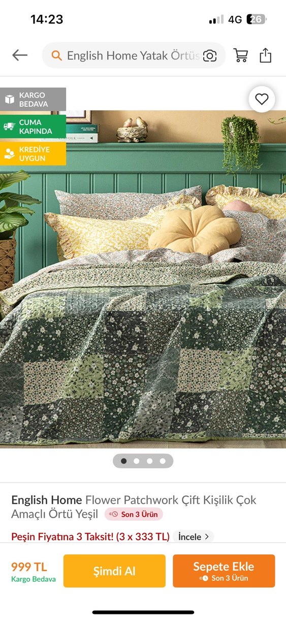 Yeşil Pastel Çiçek Desenli Yatak Örtüsü - Görsel 2