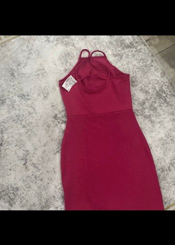 s Beden pembe Renk Pembe Mini Sırt Çapraz Askılı Kadın Elbise