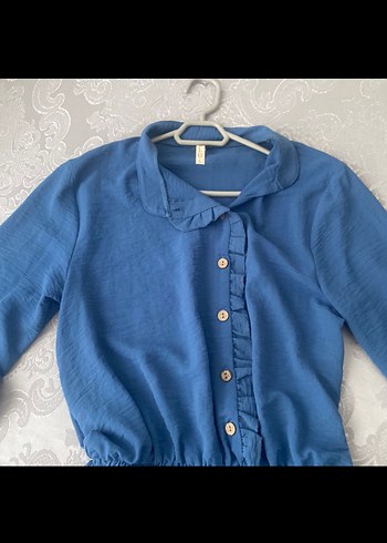 m Beden Düğmeli Mavi Bluzu