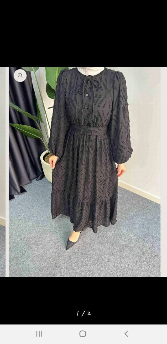 Siyah Bağlamalı Desenli Uzun Bohem Elbise - Görsel 2