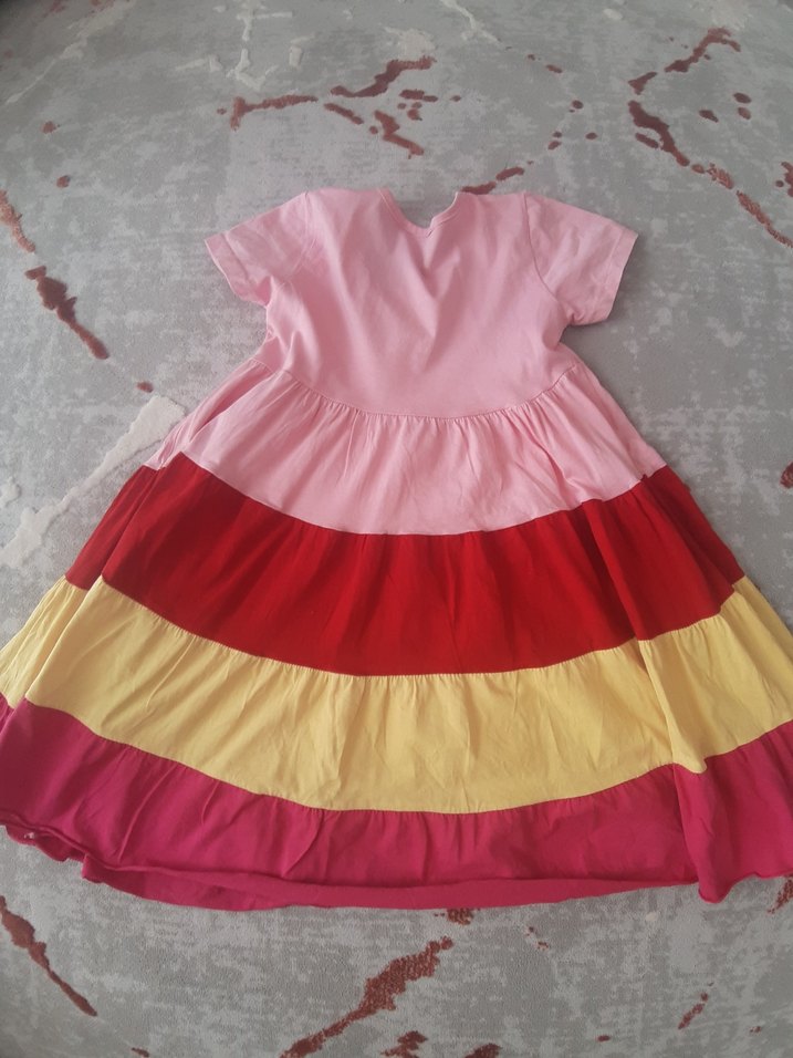 Renkli Kısa Kollu Kız Çocuk Elbise - Görsel 5
