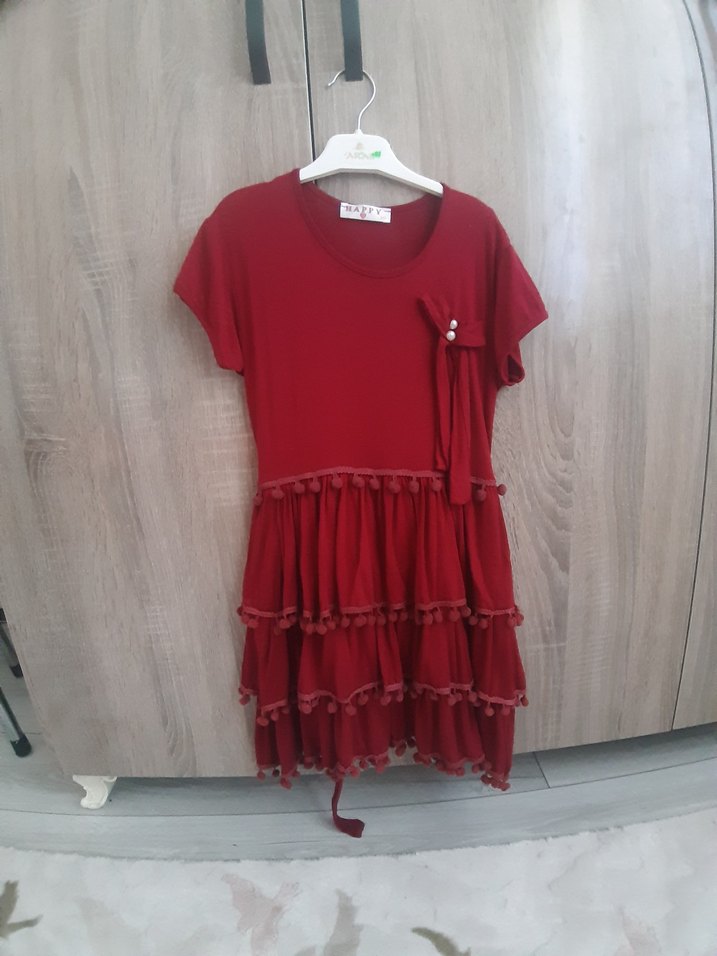 Kız Çocuk Kırmızı Volanlı Bohem Elbise - Görsel 2