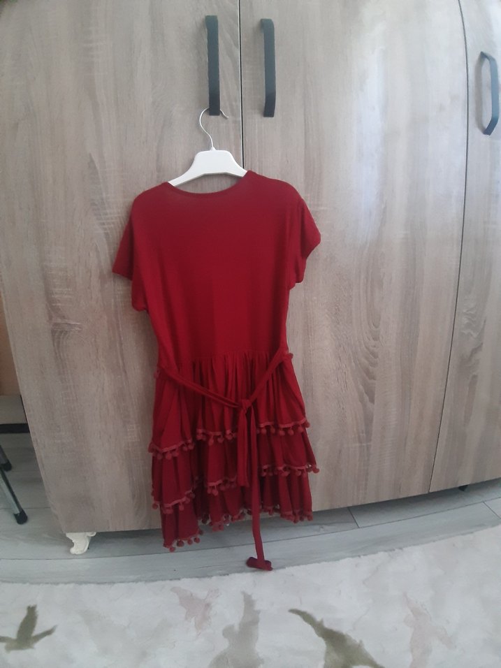 Kız Çocuk Kırmızı Volanlı Bohem Elbise - Görsel 3