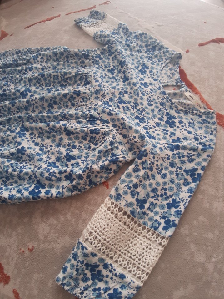 Dantel Detaylı Mavi Bohem Kız Elbisesi - Görsel 4