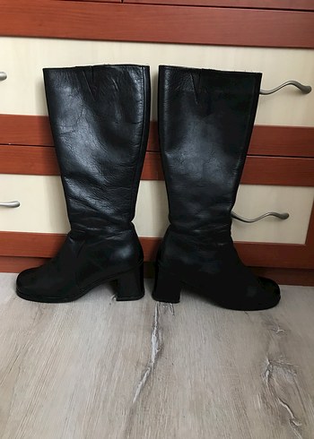 A46 Siyah Deri Uzun Cizme