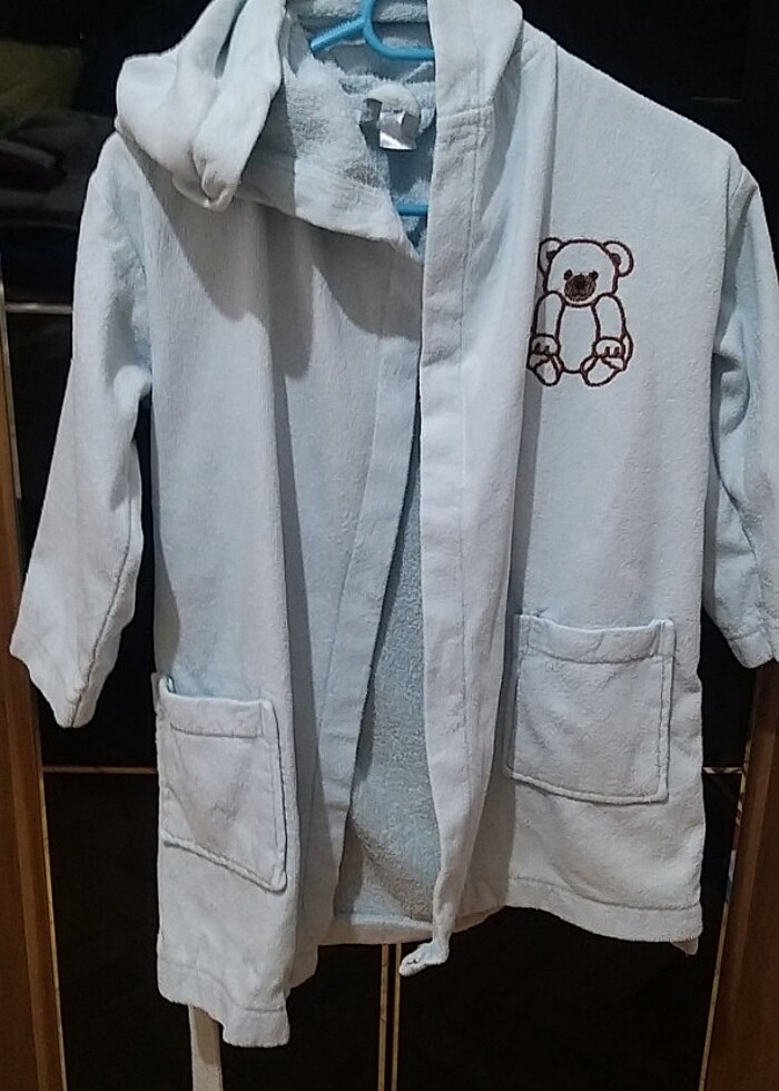 5-6 yaş çocuk bornozu. buz mavisi renginde ,pamuk - Görsel 2