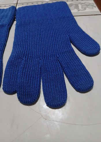 Mavi Örgü Kadın Eldiveni - Görsel 3