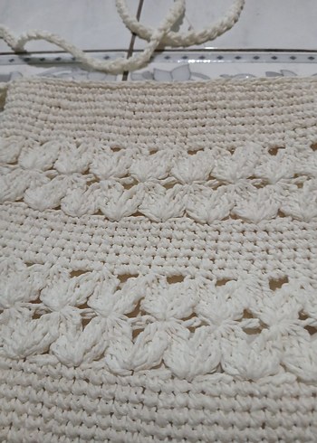 Beyaz Örgü Bohem Kadın Çanta - Görsel 2