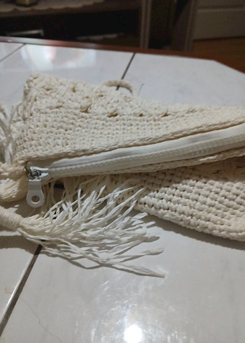 Beyaz Örgü Bohem Kadın Çanta - Görsel 5