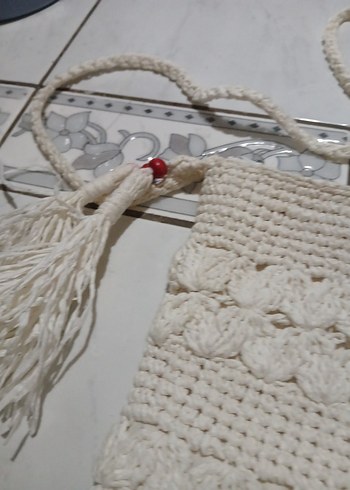 Beyaz Örgü Bohem Kadın Çanta - Görsel 3