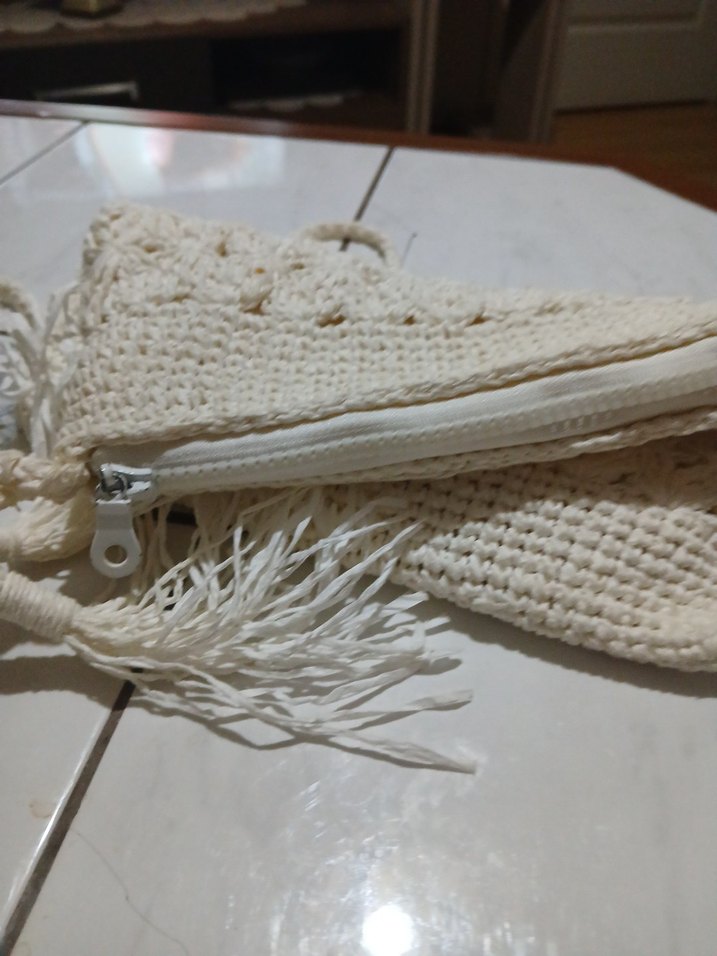 Beyaz Örgü Bohem Kadın Çanta - Görsel 5