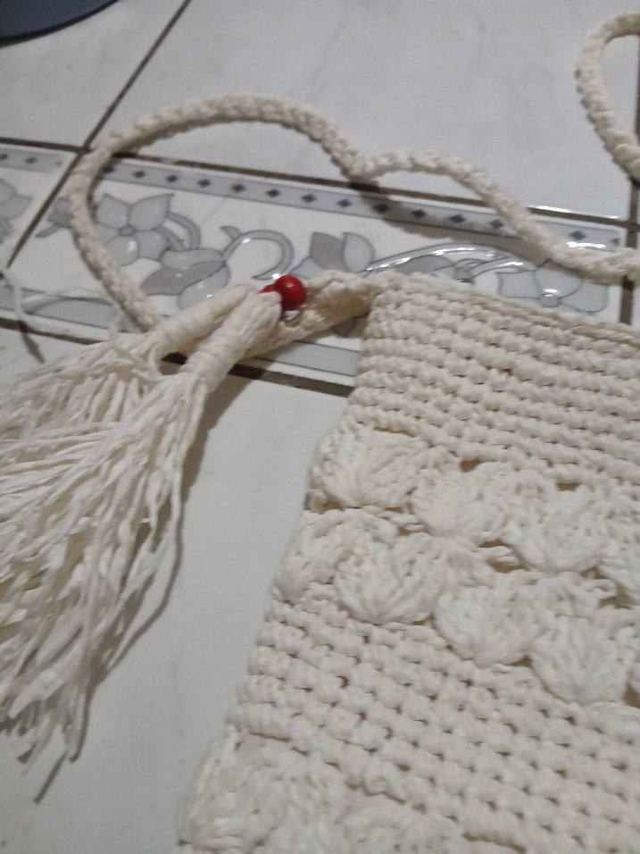 Beyaz Örgü Bohem Kadın Çanta - Görsel 3