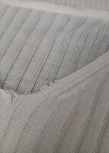 Beyaz V Yaka Uzun Kollu Triko Kadın Kazak - Görsel 6