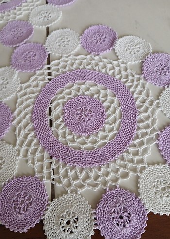 Mor Beyaz El Örgüsü yuvarlak peçete - Görsel 4