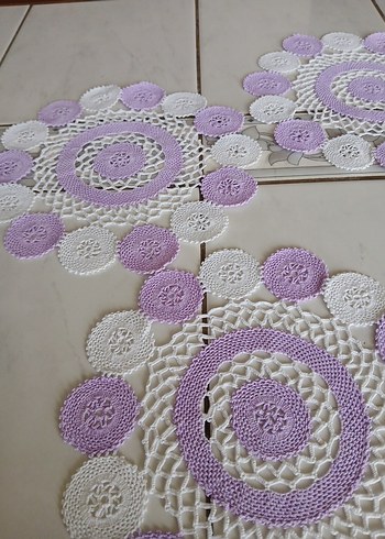 Mor Beyaz El Örgüsü yuvarlak peçete - Görsel 3